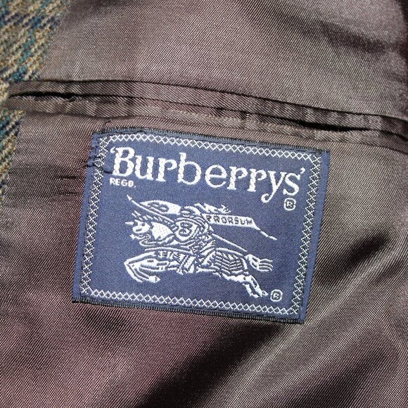 Burberrys Mens Vintage Sport Coat Wool Green Navy Houndstooth see measurements - Picture 6 of 14